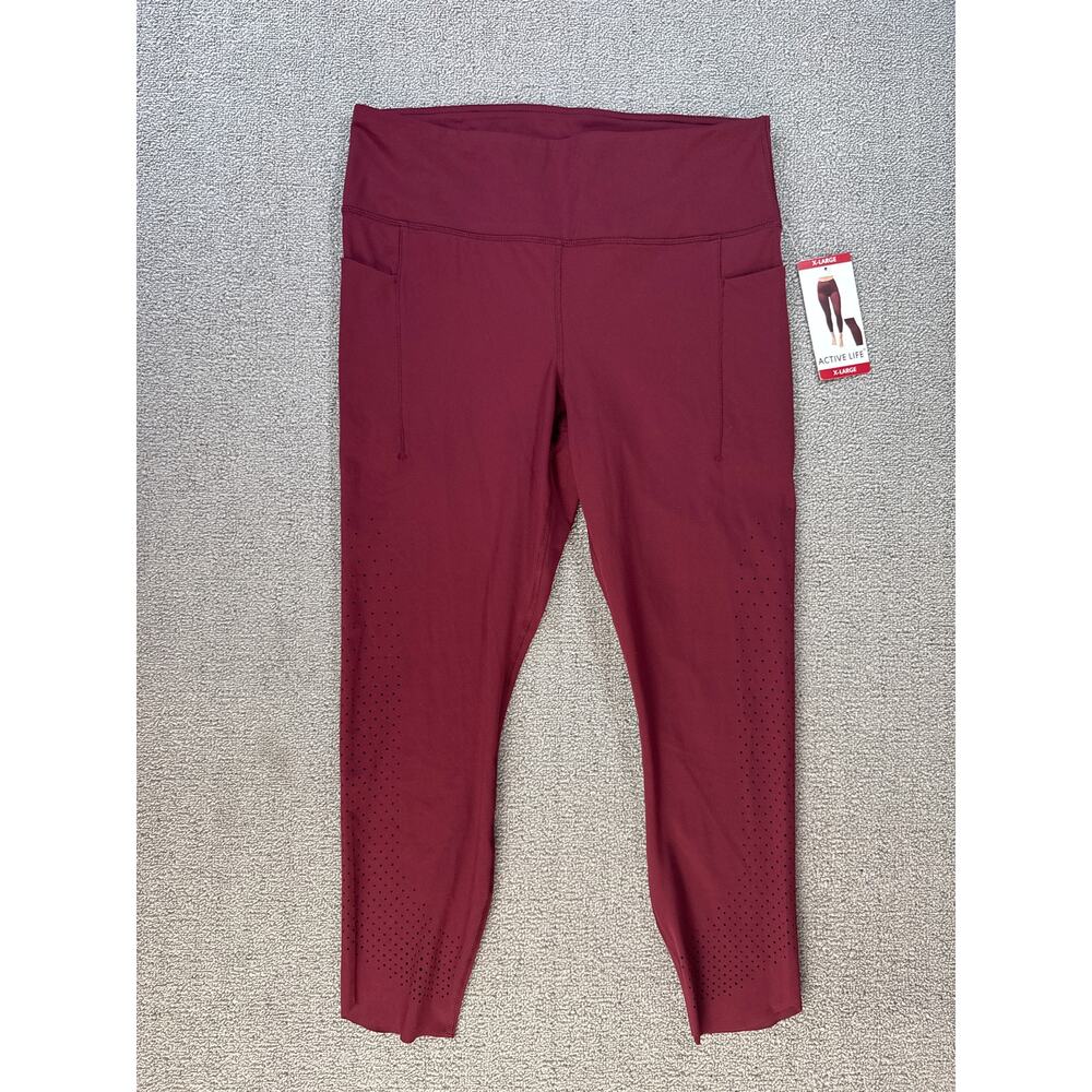 NWT‎ Active Life Leggings XL Burgundy Vented Cropped Gym Workout